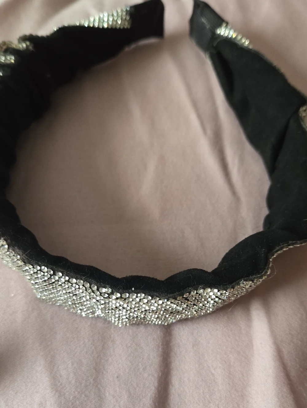 BLING Embellished Black Padded Headband with Silver Beading!